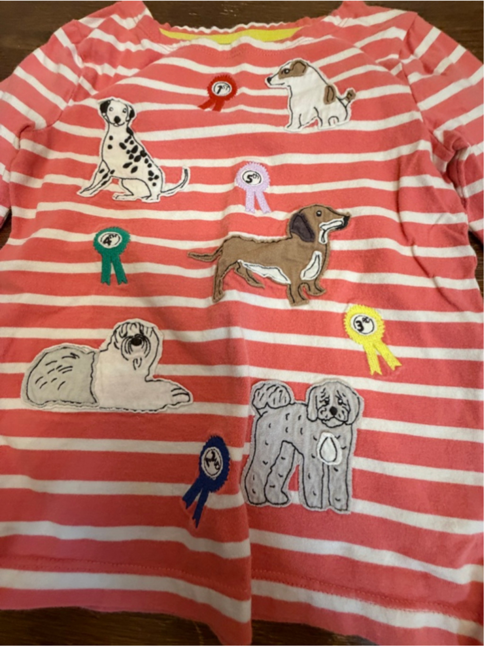 Mini Boden Dog Shirt 3-4Y Applique Stripe Long Sleeve Girls Top Puppy - Picture 2 of 4